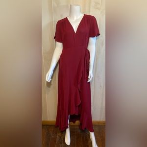 Altar'd State Red / Burgundy Wrap Dress - High-Low Midi VNeck